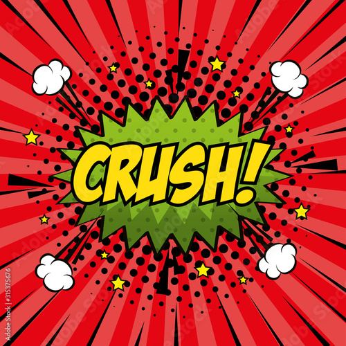 crush expression with explosion pop art style vector illustration design
