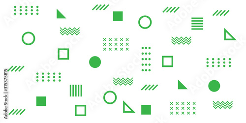 Memphis Simple Green Abstract Circle Line Rectangle Box Arrow Cross Mountain River Pie Egypt Basic Shape Background for shirt