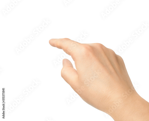 Hand touching finger on a white background Fototapeta