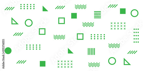 Memphis Simple Green Abstract Circle Line Rectangle Box Arrow Cross Mountain River Pie Egypt Basic Shape Background for shirt