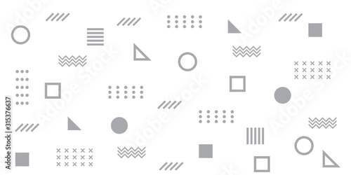 Memphis Simple Silver Abstract Circle Line Rectangle Box Arrow Cross Mountain River Pie Egypt Basic Shape Background for shirt