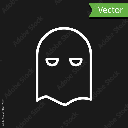 White line Executioner mask icon isolated on black background. Hangman, torturer, executor, tormentor, butcher, headsman icon. Vector Illustration