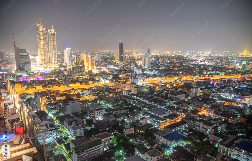 Night aerial view of Downtown Bangkok, Thailand Night aerial view of Downtown Bangkok, Thailand
