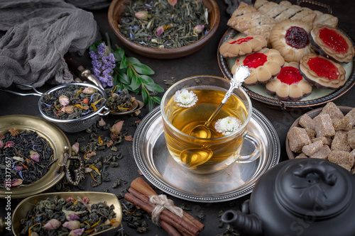 Tea in a cup on an old background