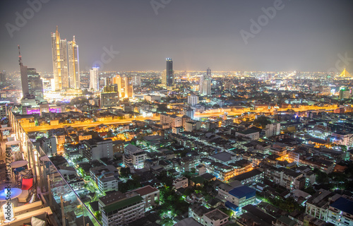 Night aerial view of Downtown Bangkok, Thailand