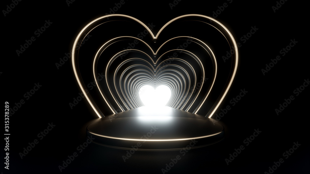 Fototapeta premium Abstract Empty White Heart Shaped Background With Pedestal. Valentine's Day Concept - 3D Illustration 