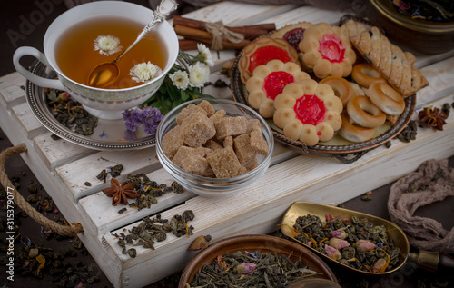 Tea in a cup on an old background