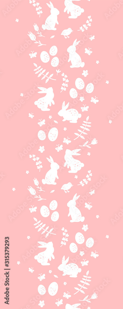 Cute hand drawn easter vertical seamless pattern, colorful spring background with bunnies, easter eggs, flowers, butterflies - great for textiles, banners, wallpapers, cards - vector design Cute hand drawn easter vertical seamless pattern, colorful spring background with bunnies, easter eggs, flowers, butterflies - great for textiles, banners, wallpapers, cards - vector design