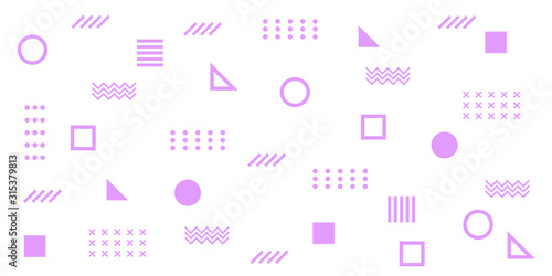 Memphis Simple Purple Abstract Circle Line Rectangle Box Arrow Cross Mountain River Pie Egypt Basic Shape Background for shirt