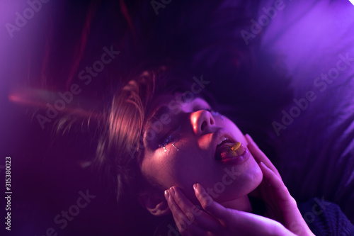 beautiful girl in neon lights