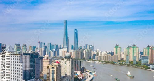 The city scenery on both sides of Huangpu River in Shanghai, China