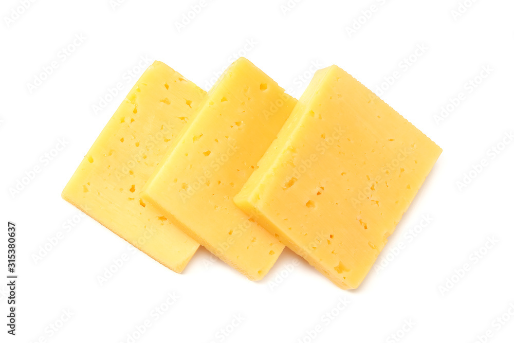 cheese slices isolated on white background. top view cheese slices isolated on white background. top view