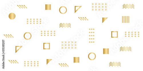 Memphis Simple Gold Abstract Circle Line Rectangle Box Arrow Cross Mountain River Pie Egypt Basic Shape Background for shirt