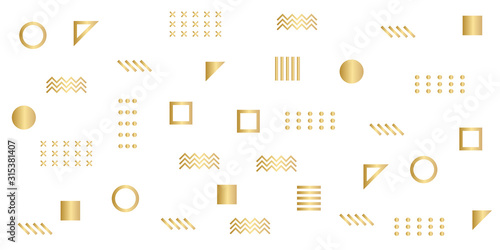 Memphis Simple Gold Abstract Circle Line Rectangle Box Arrow Cross Mountain River Pie Egypt Basic Shape Background for shirt