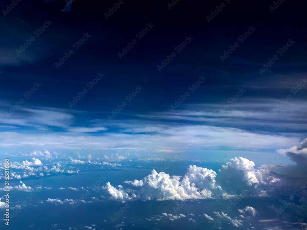 Aerial view White clouds in blue sky Aerial view White clouds in blue sky