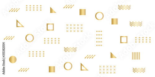 Memphis Simple Gold Abstract Circle Line Rectangle Box Arrow Cross Mountain River Pie Egypt Basic Shape Background For shirt