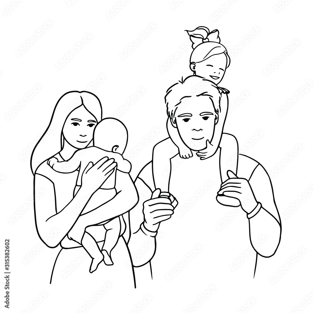 Mother and father with little childrens . Happy family. Vector Mother and father with little childrens . Happy family. Vector