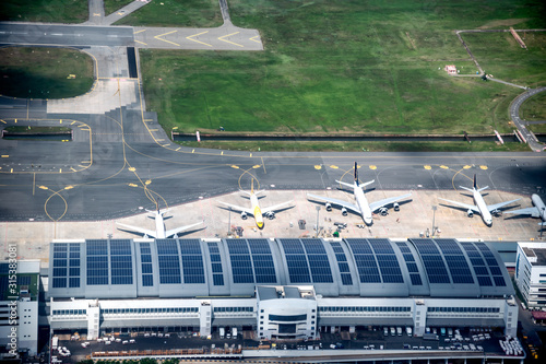 Fotografija Airport with airplanes, aerial view