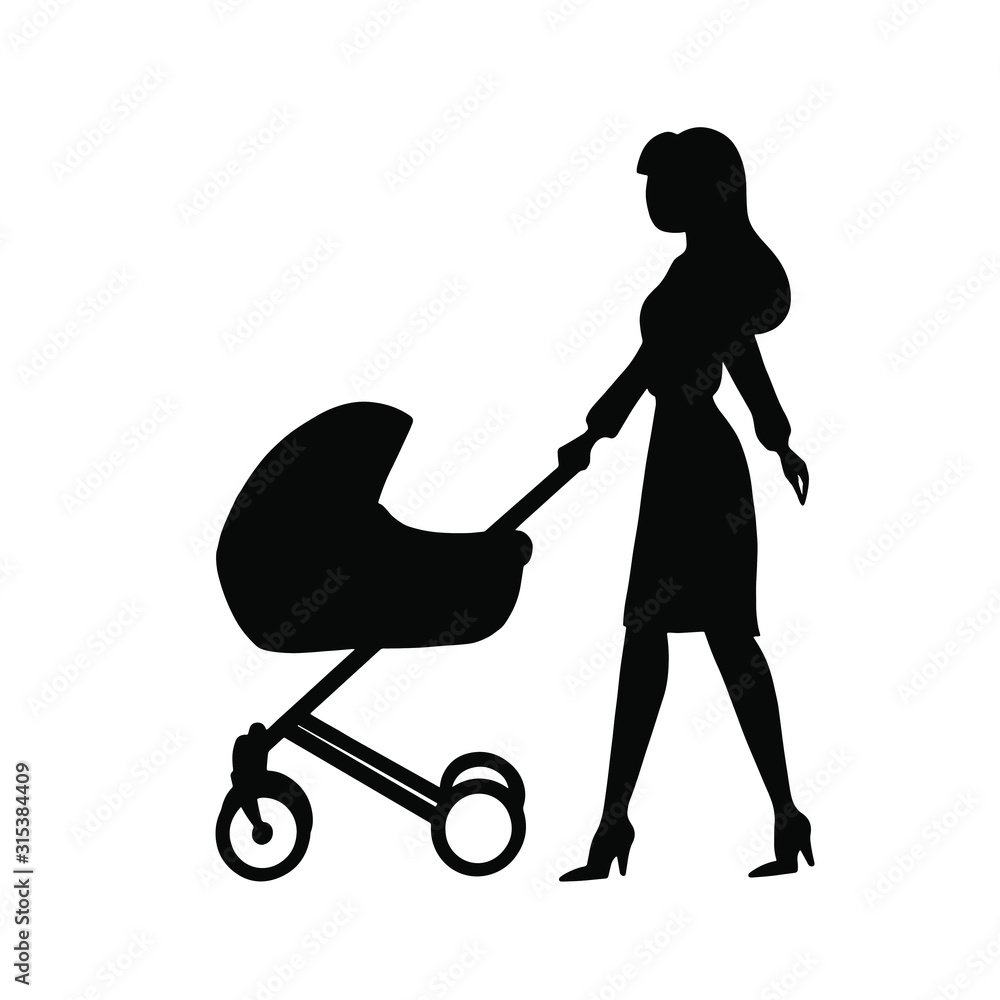 Mother the baby. Silhouette on a white background Mother the baby. Silhouette on a white background