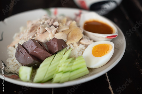 Traditional Hainanese chicken rice in Thai style