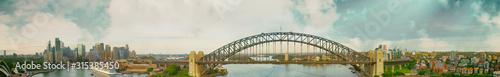 Sydney Harbour Bridge at sunet, view from the sky © jovannig