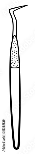 Dental probe for dentist in black lines on white background