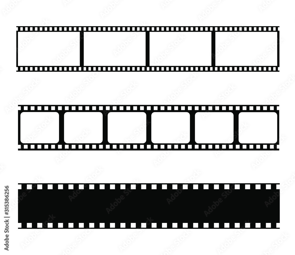 Film strips collection. Vector realistic illustration of film strip on white background. Retro cinema strip. Vector photo frame.
