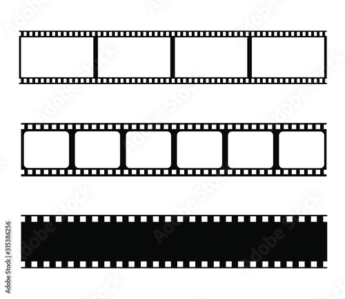 Film strips collection. Vector realistic illustration of film strip on white background. Retro cinema strip. Vector photo frame.