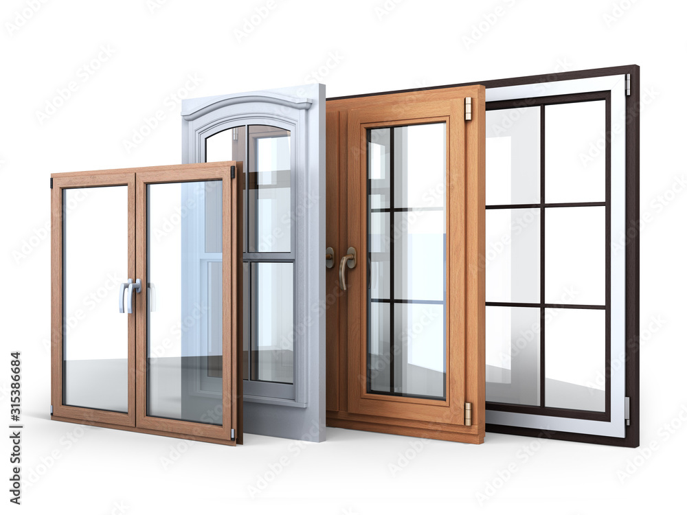 Different tipes of window sale promotion background 3d render on white