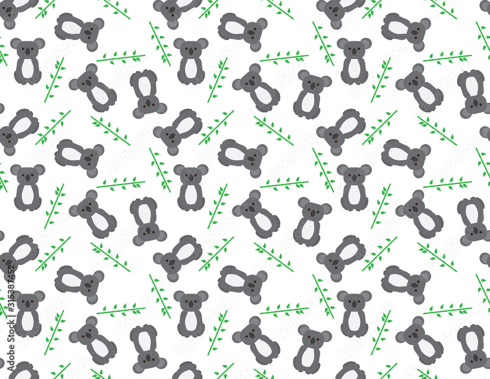 Koala and Leaves Seamless Pattern