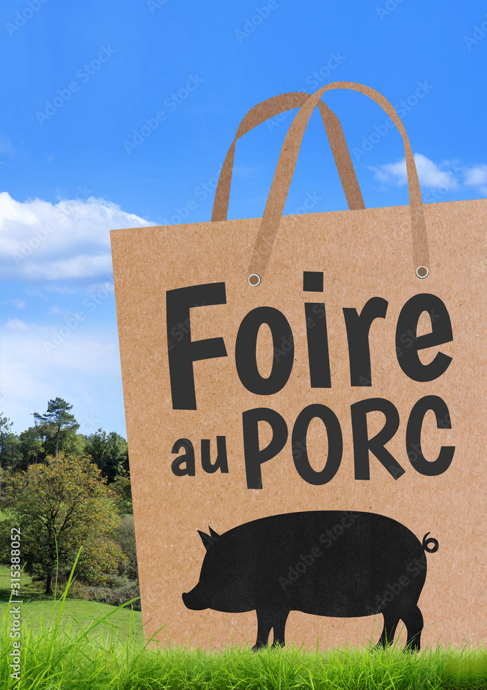 Foire au Porc, sac kraft dans prairie, herbe Stock Photo | Adobe Stock