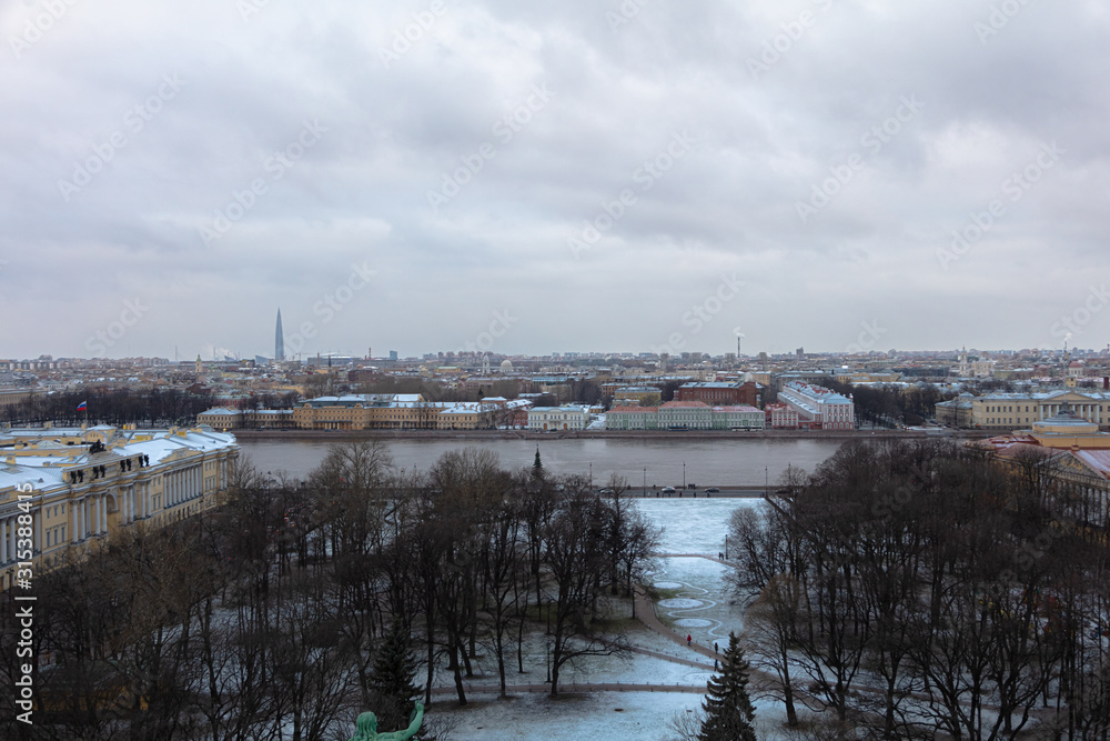 Beautiful view of St. Petersburg from the observation deck of St. Isaac's Cathedral on a blue cloudy day. Beautiful view of St. Petersburg from the observation deck of St. Isaac's Cathedral on a blue cloudy day.