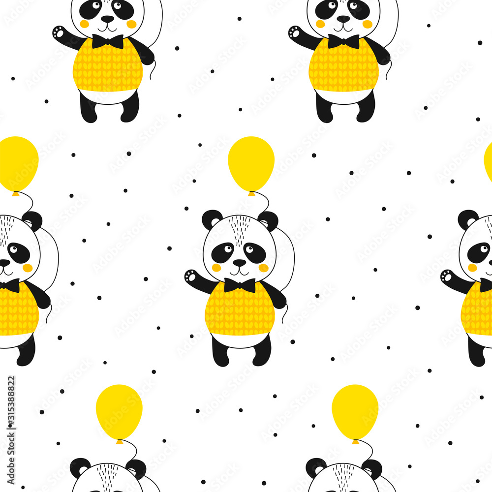 Seamless pattern with cute panda