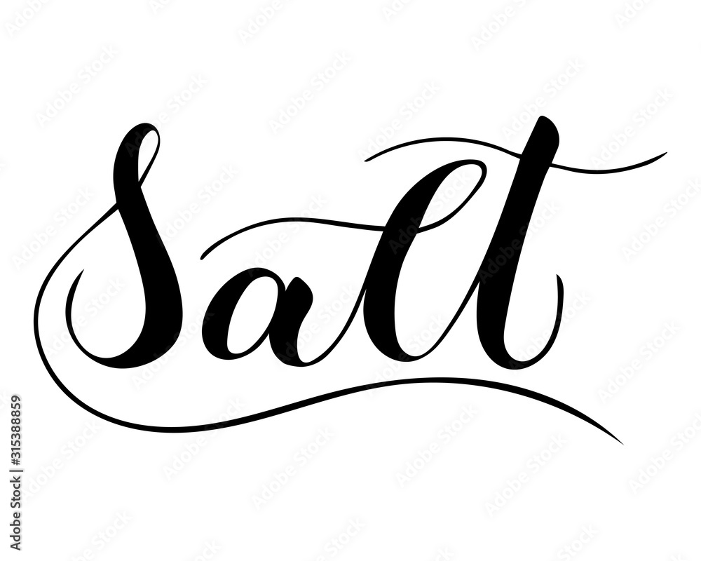 Vector hand written salt text isolated on white background. Kitchen ...