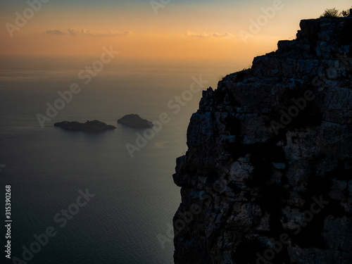 sunset on the Sirenusas, also known as the Li Galli, are an archipelago of little islands off the Amalfi Coast. Positano, Salerno, Campania, Italy, Europe