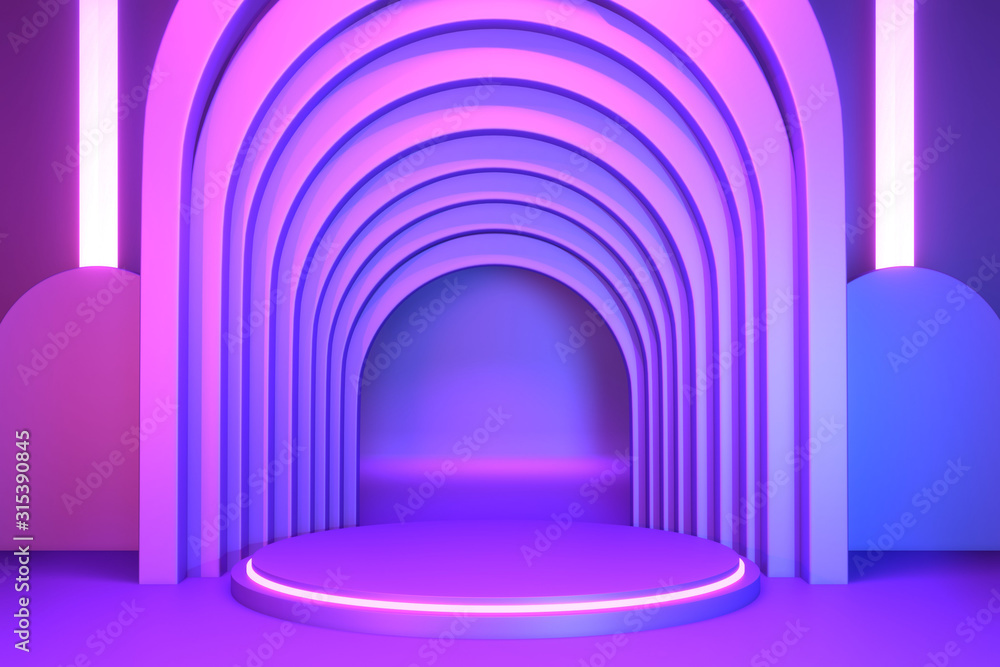 gradients purple and blue abstract podium showcase. 3D rendering gradients purple and blue abstract podium showcase. 3D rendering