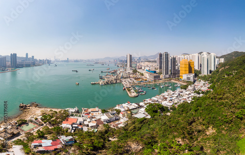Aerial view of the waterfront Yau Tong residential district by the Victoria harbor famous for its fisherman harbor and seafood restaurants © jakartatravel