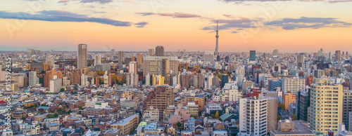 Top view of Tokyo city skyline (Shinjuku and Shibuya) area with beautiful sunset