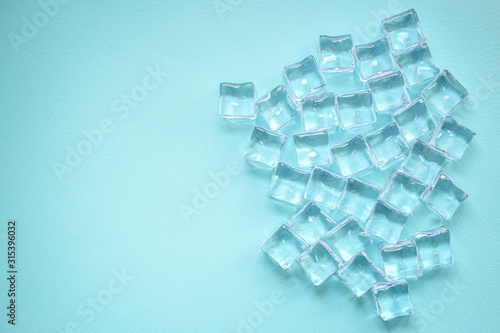 ice cubes. artificial crystal clear transparent piece. concept. food background. top view. copy space