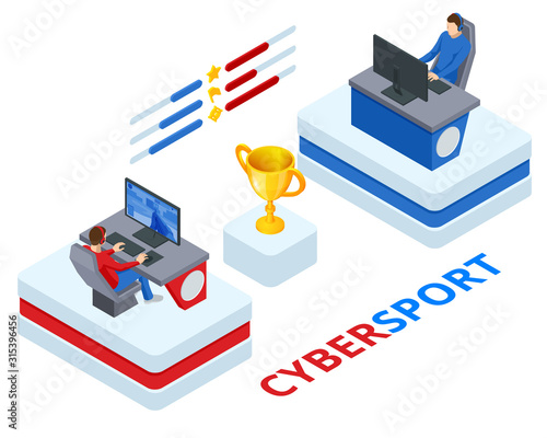 Isometric Cybersport or Electronic Sports, E-sports, or eSports, sports competition using video games. Organized multiplayer video game competitions.