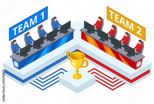 Isometric Cybersport or Electronic Sports, E-sports, or eSports, sports competition using video games. Organized multiplayer video game competitions.