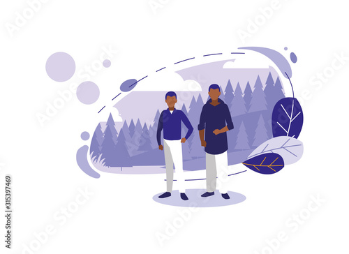 Men avatars with pine trees and leavesvector design photo