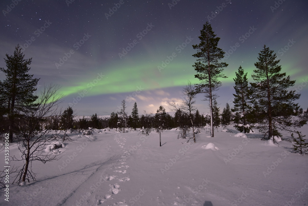 Polar lights, northern lights in Lapland Finland. 