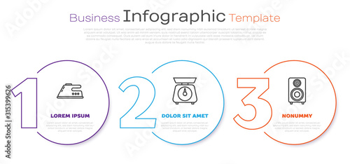 Set line Electric iron , Scales  and Stereo speaker . Business infographic template. Vector