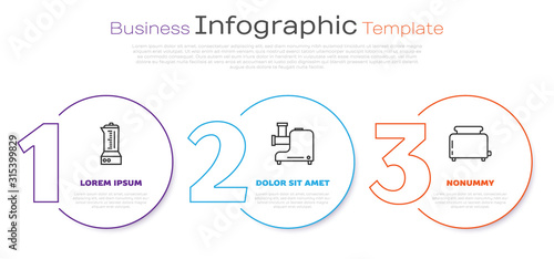 Set line Blender , Kitchen meat grinder  and Toaster with toasts . Business infographic template. Vector