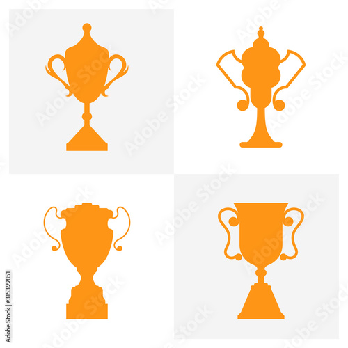 Set of Trophy icons on white background. Champions cup logo. Vector illustration.