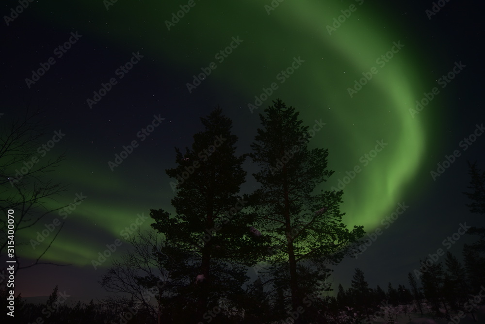 Polar lights, northern lights in Lapland Finland. 