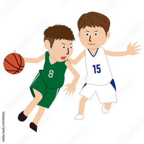 ポップなバスケットボールをプレイする男子2人