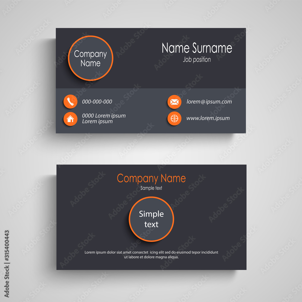 Business card with round elements in gray orange design Business card with round elements in gray orange design