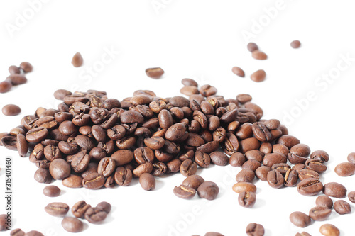 Coffee beans. Coffee beans on a white background. Brown